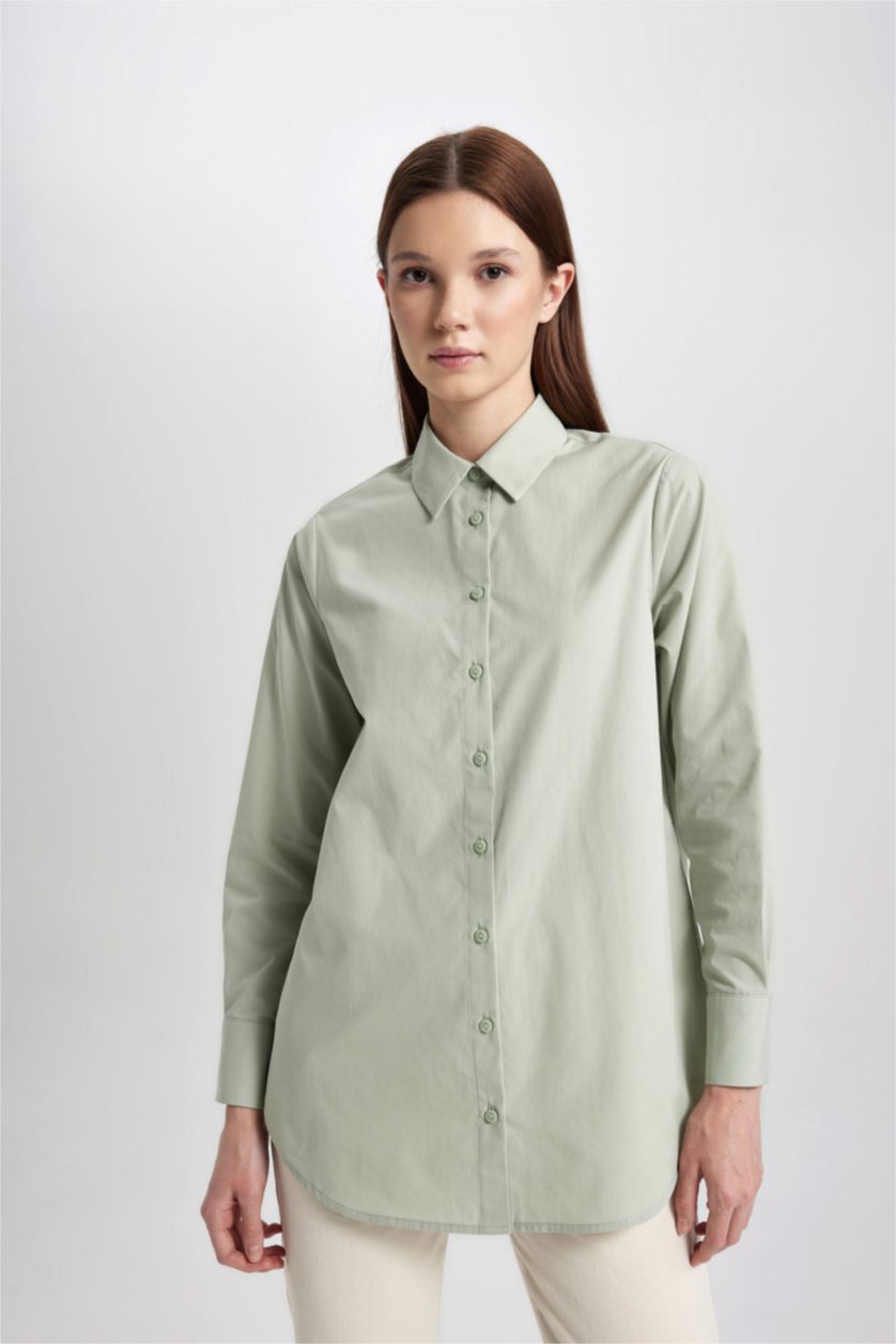 WOMAN Mint Regular Fit Shirt Collar Poplin Long Sleeve Tunic