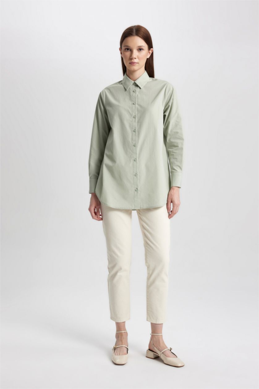 WOMAN Mint Regular Fit Shirt Collar Poplin Long Sleeve Tunic