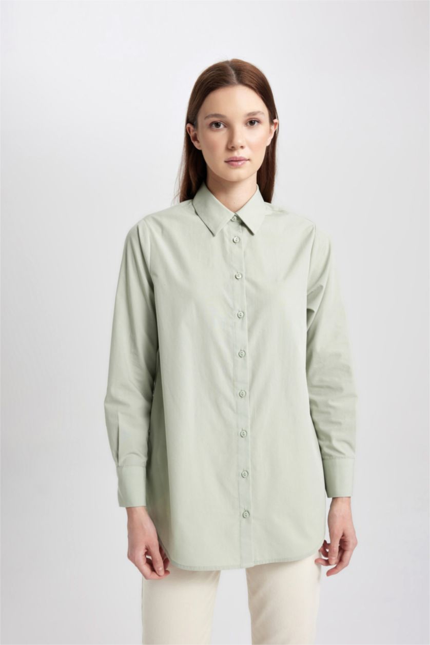 WOMAN Mint Regular Fit Shirt Collar Poplin Long Sleeve Tunic