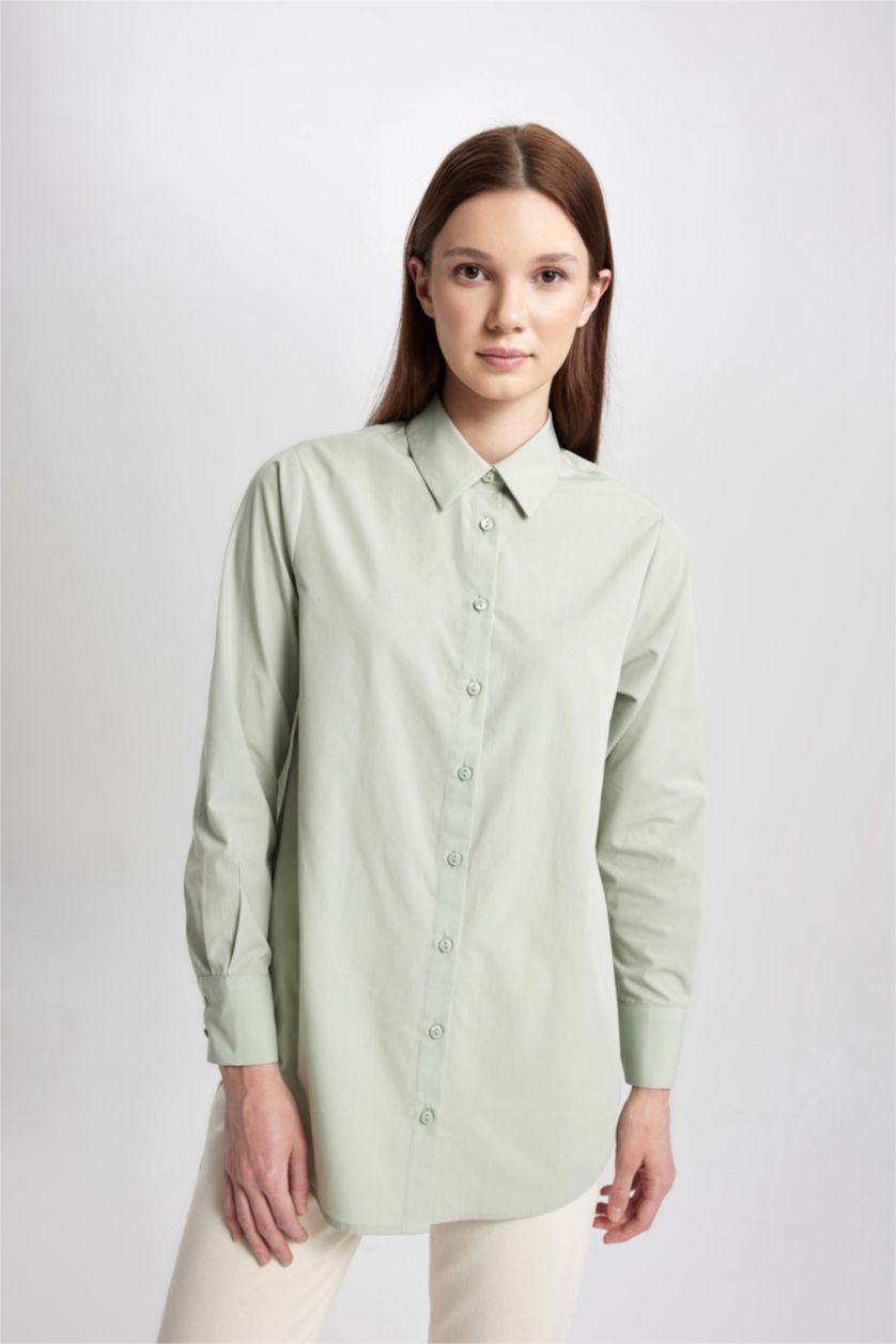 WOMAN Mint Regular Fit Shirt Collar Poplin Long Sleeve Tunic