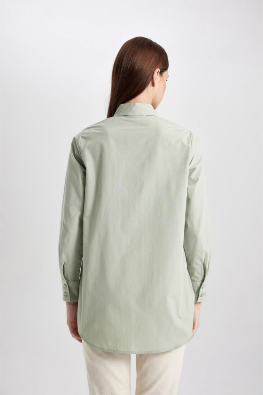 WOMAN Mint Regular Fit Shirt Collar Poplin Long Sleeve Tunic