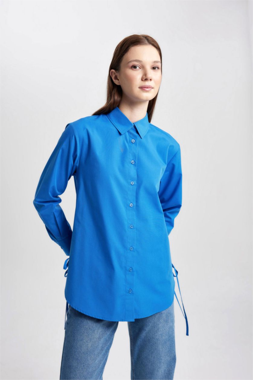 WOMAN Blue Relax Fit Poplin Long Sleeve Tunic