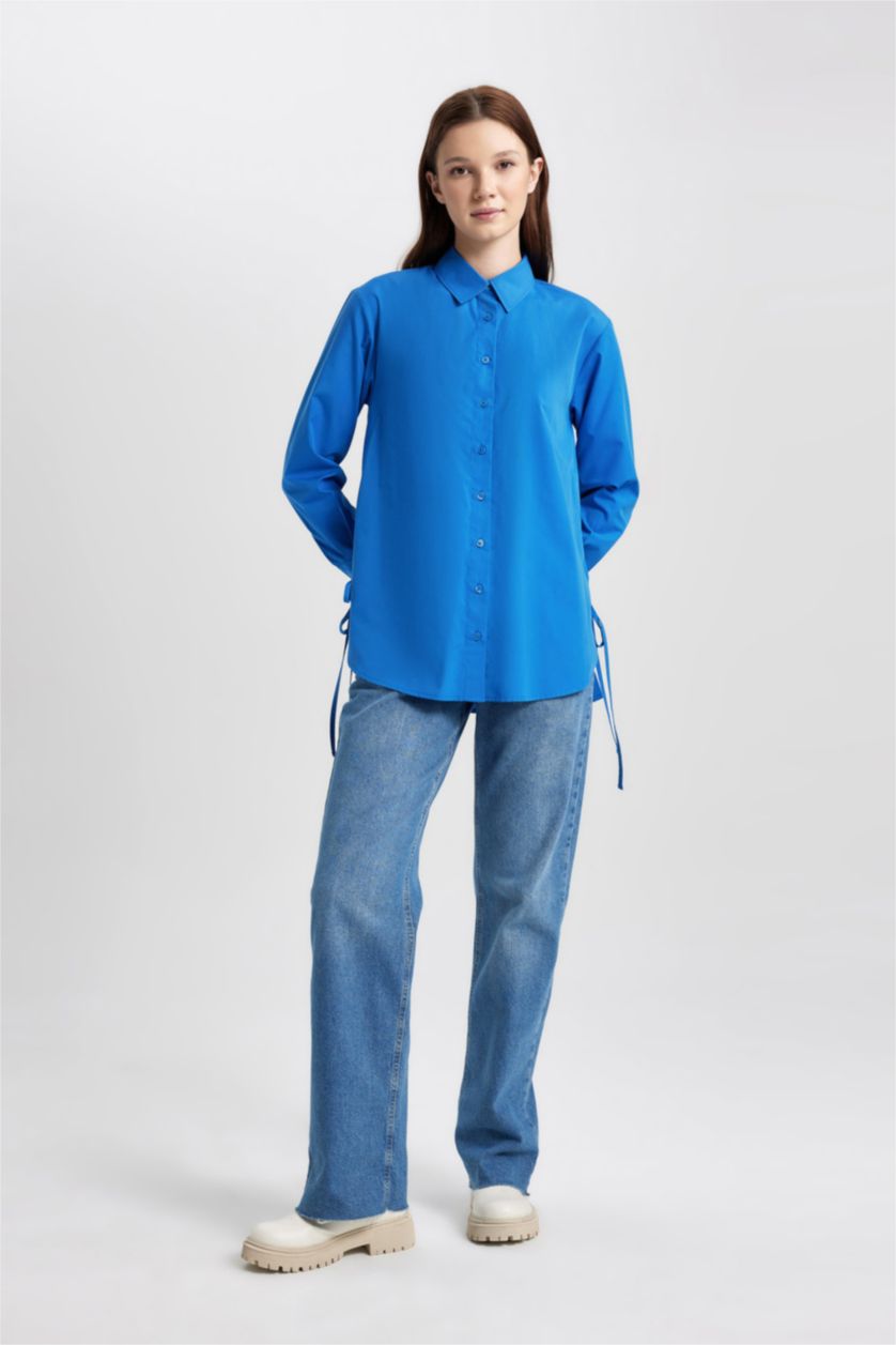 WOMAN Blue Relax Fit Poplin Long Sleeve Tunic
