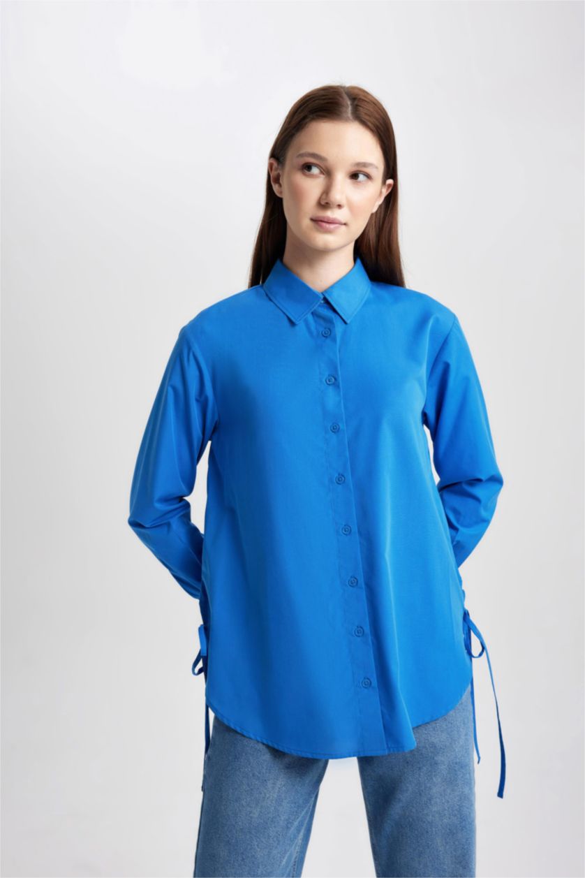 WOMAN Blue Relax Fit Poplin Long Sleeve Tunic