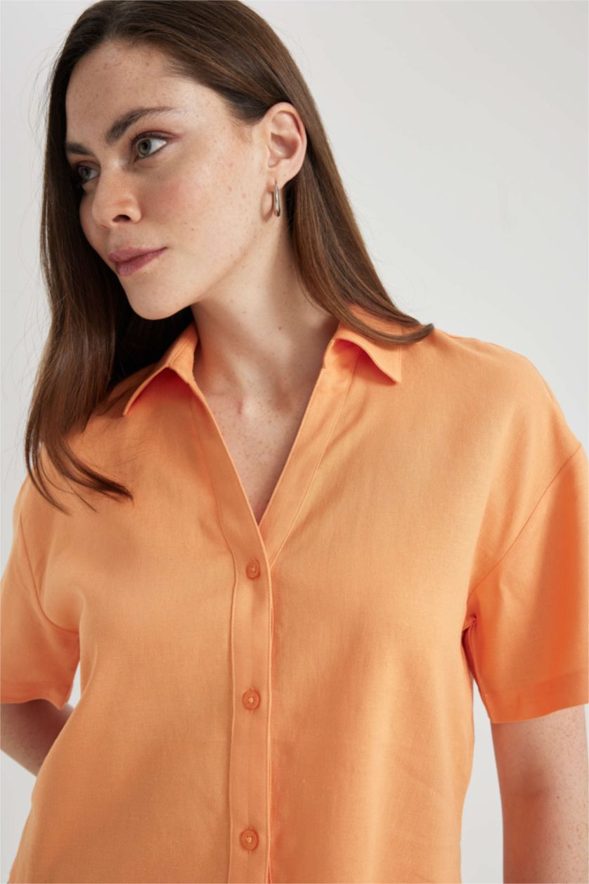 Әйелдерге қызғылт сары үлкен пішім Қысқа жеңді көйлек