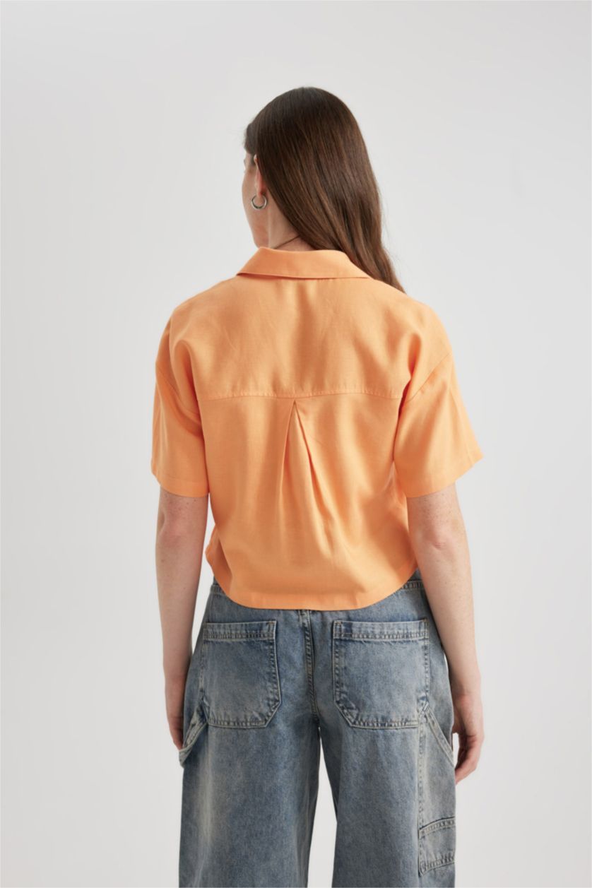 Әйелдерге қызғылт сары үлкен пішім Қысқа жеңді көйлек