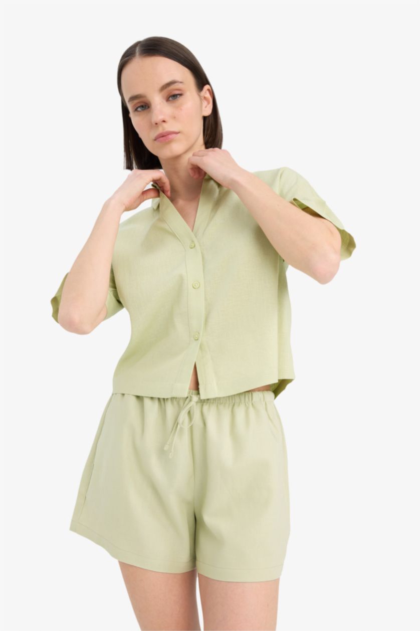 Әйелдерге ашық жасыл үлкен пішім Қысқа жеңді көйлек