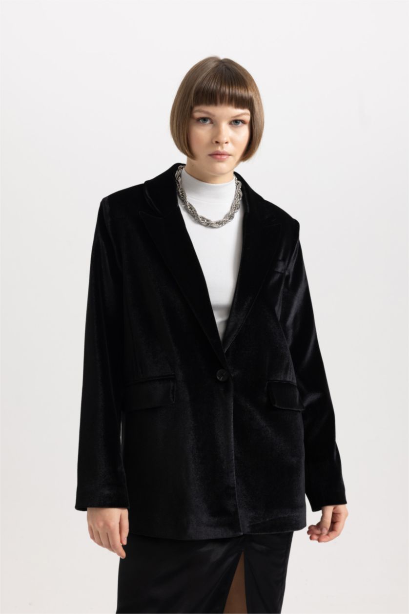 WOMAN Black Oversize Fit Velvet Blazer