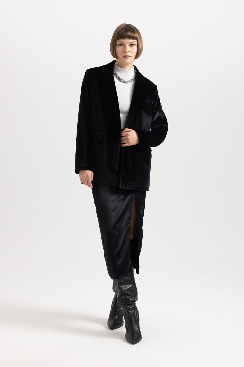 WOMAN Black Oversize Fit Velvet Blazer