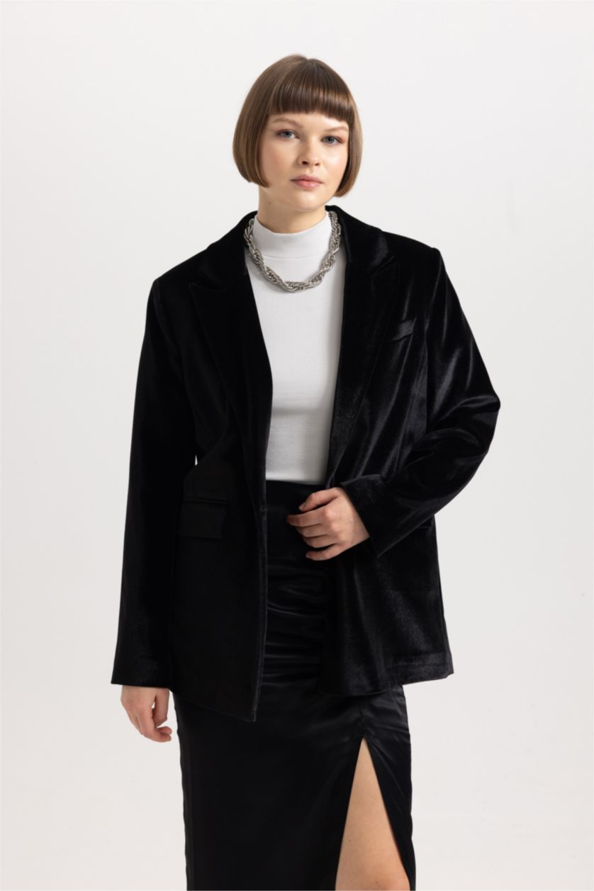 WOMAN Black Oversize Fit Velvet Blazer