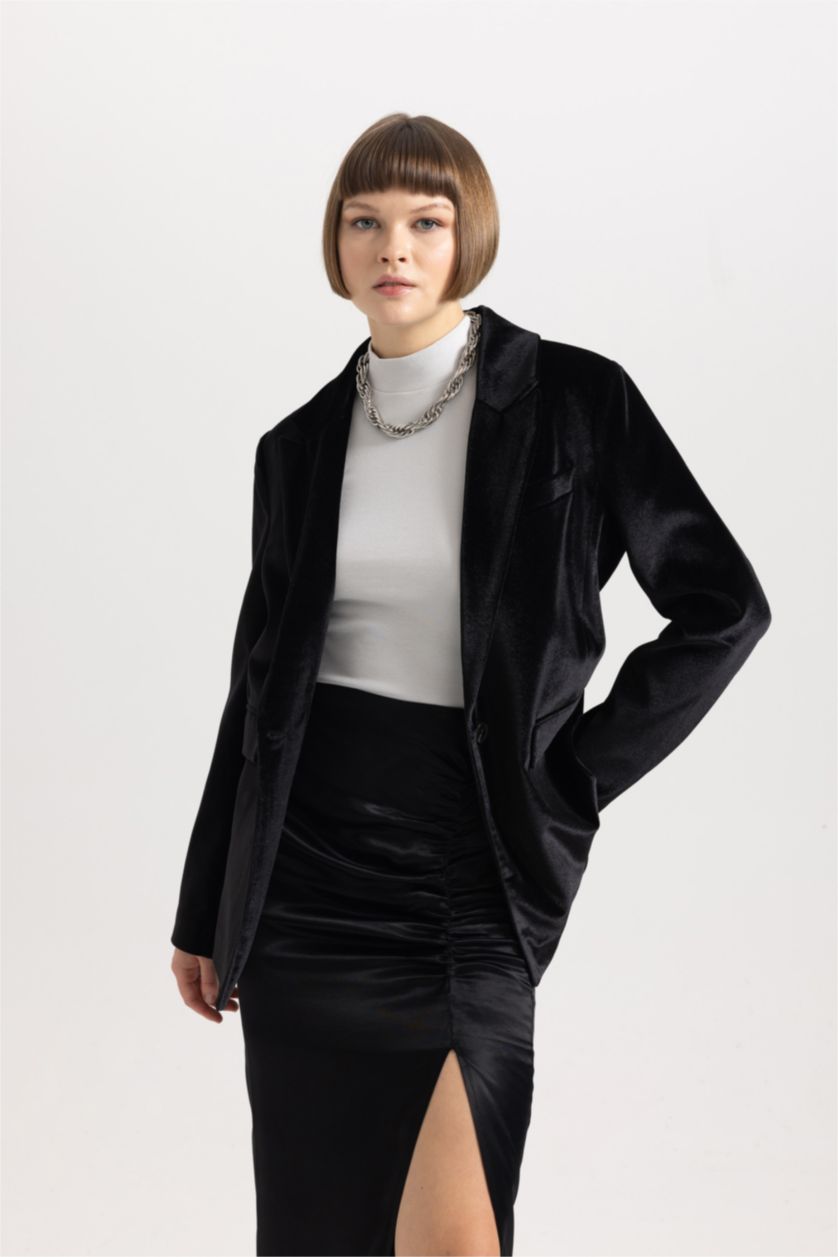 WOMAN Black Oversize Fit Velvet Blazer