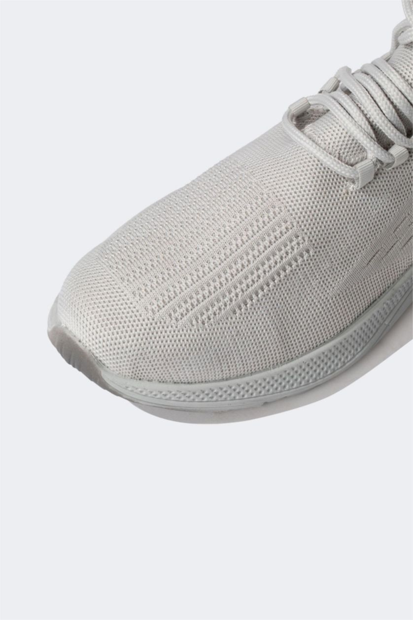 WOMAN Grey Women Flat Bottom Lace-Up Sneakers