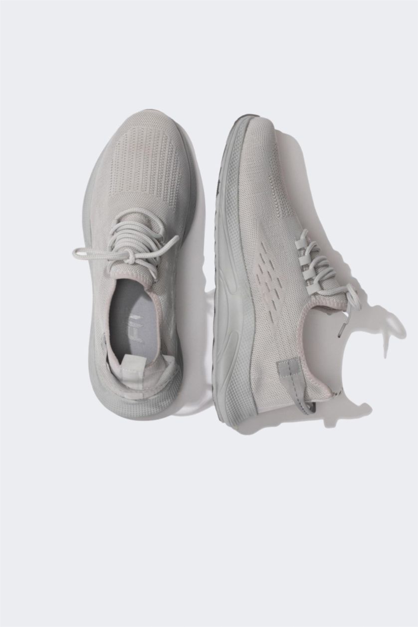 WOMAN Grey Women Flat Bottom Lace-Up Sneakers