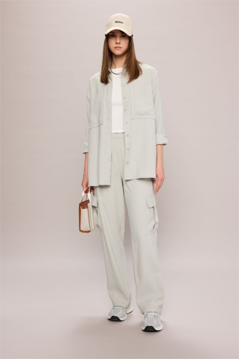 WOMAN Light Grey Regular Fit Shirt Collar Long Sleeve Tunic