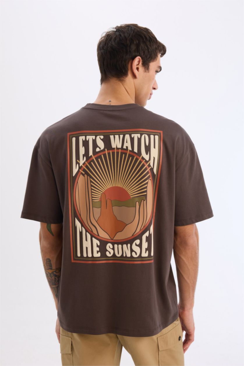 رجال بنفسجي تي شيرت اوفر سايز نص ردن ياخة مستديرة