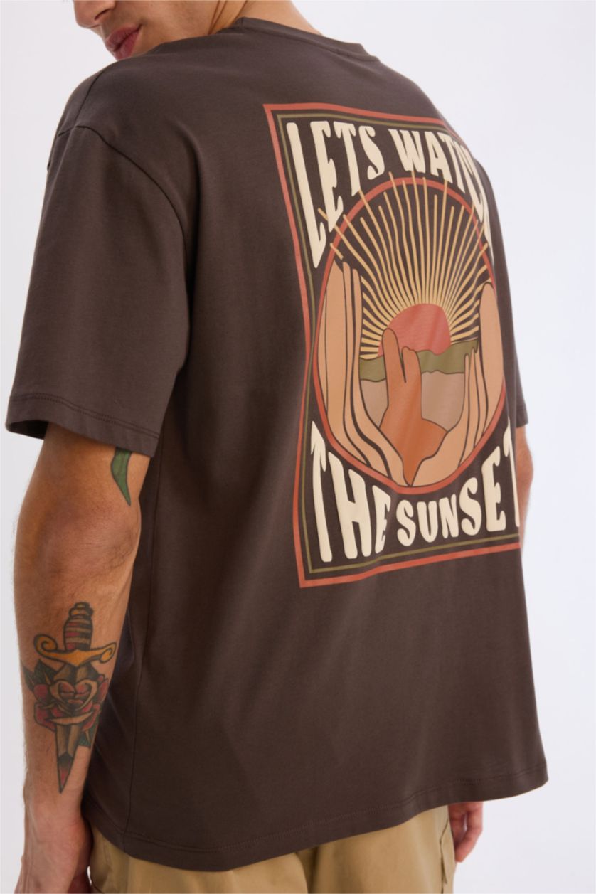 رجال بنفسجي تي شيرت اوفر سايز نص ردن ياخة مستديرة