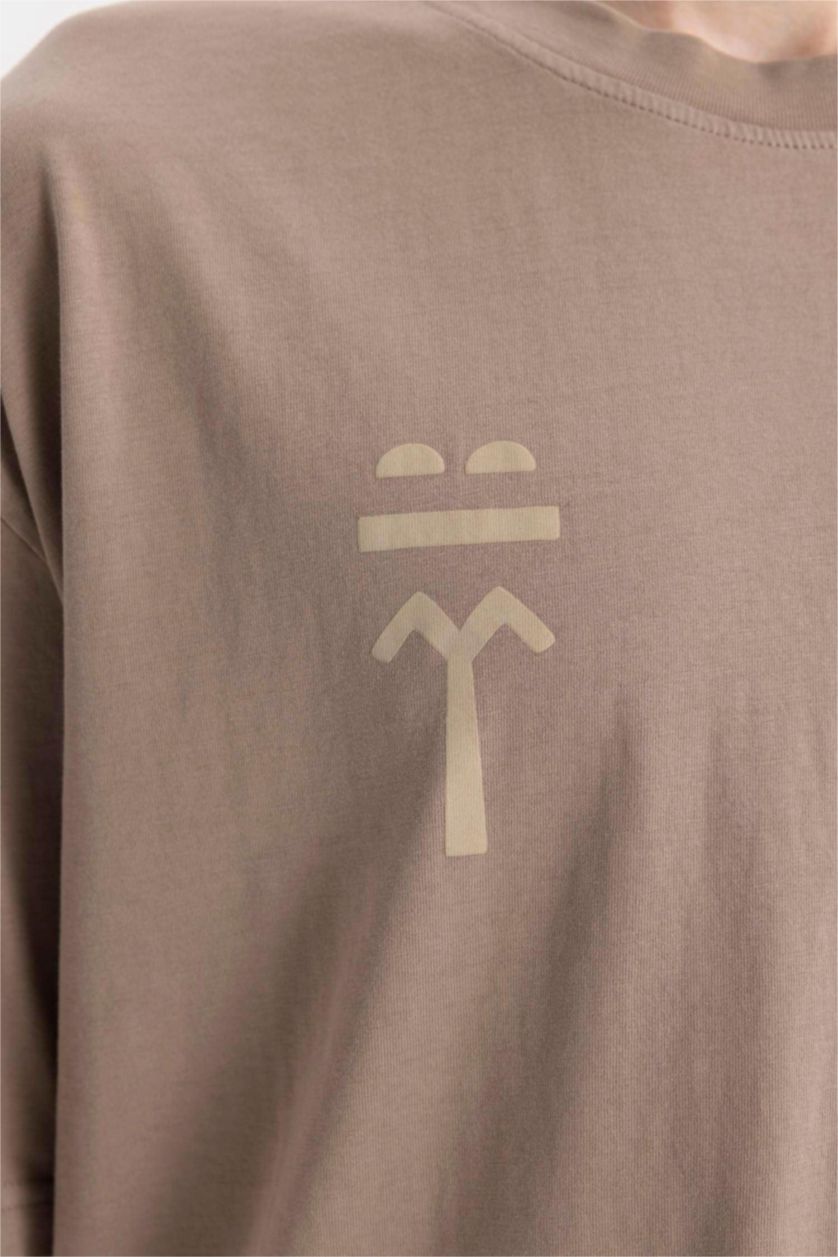 رجال فيزوني تيشيرت نص ردن اوفر سايز بطبعة من الخلف