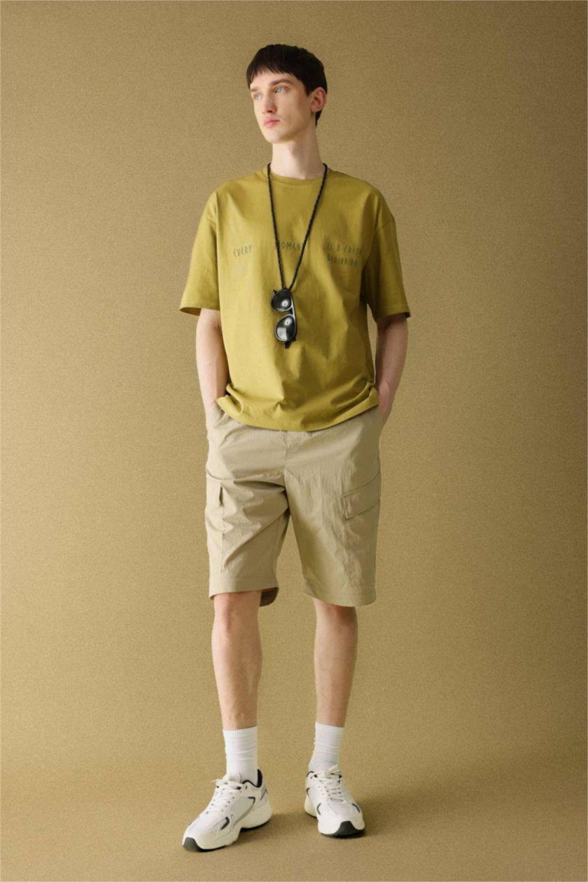 Erkek Haki Oversıze Kısa Kollu Tişört