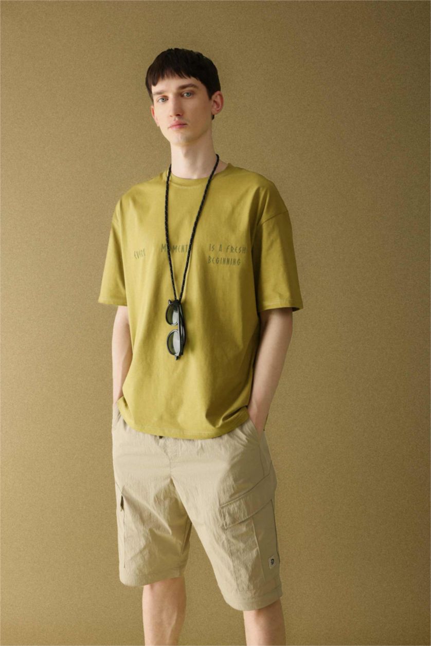 Erkek Haki Oversıze Kısa Kollu Tişört