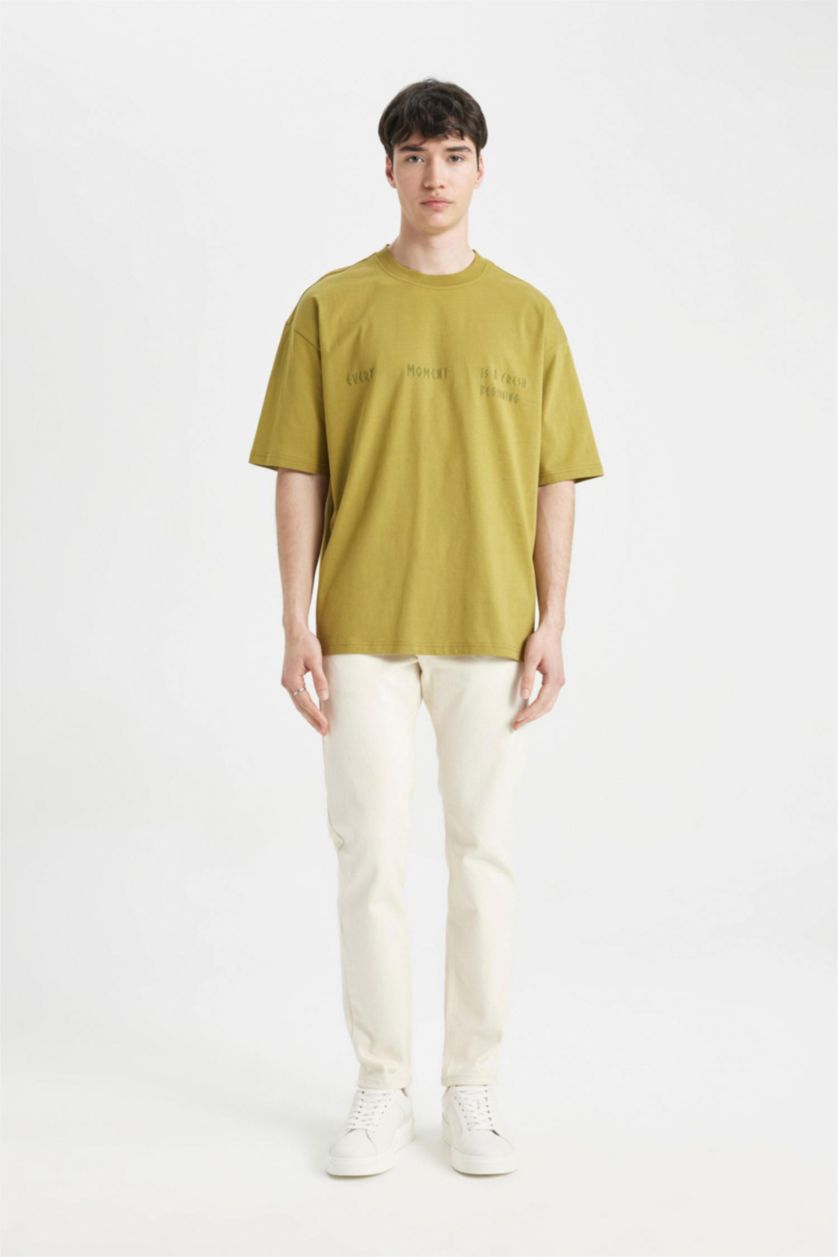 Erkek Haki Oversıze Kısa Kollu Tişört