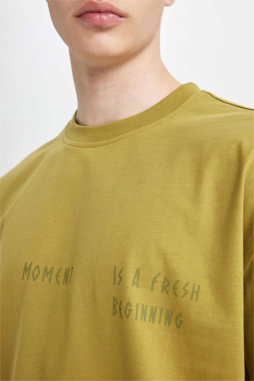 Erkek Haki Oversıze Kısa Kollu Tişört