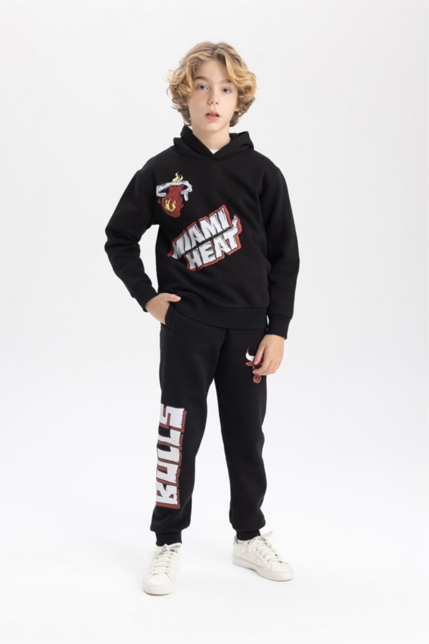 BOYS & TEENS Black بنطلون قماش سميك قصة عادية