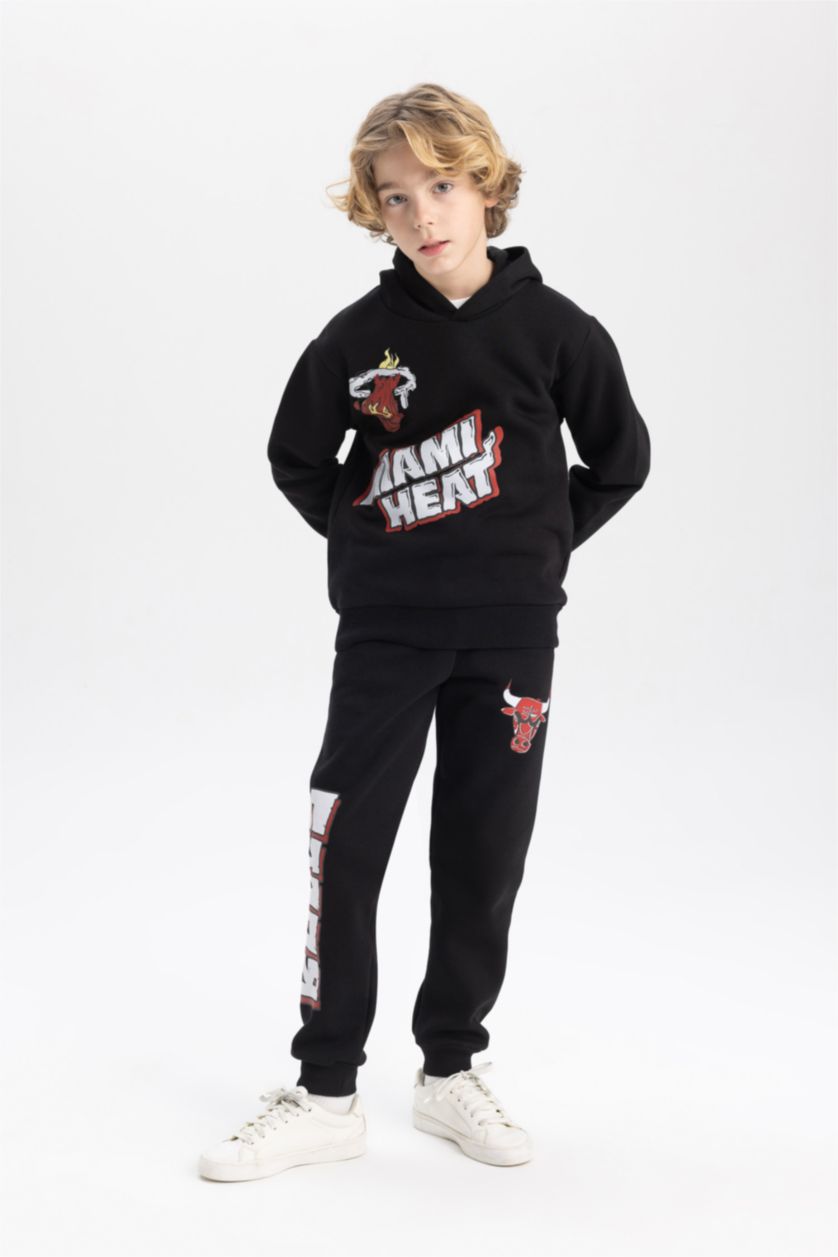 BOYS & TEENS Black بنطلون قماش سميك قصة عادية