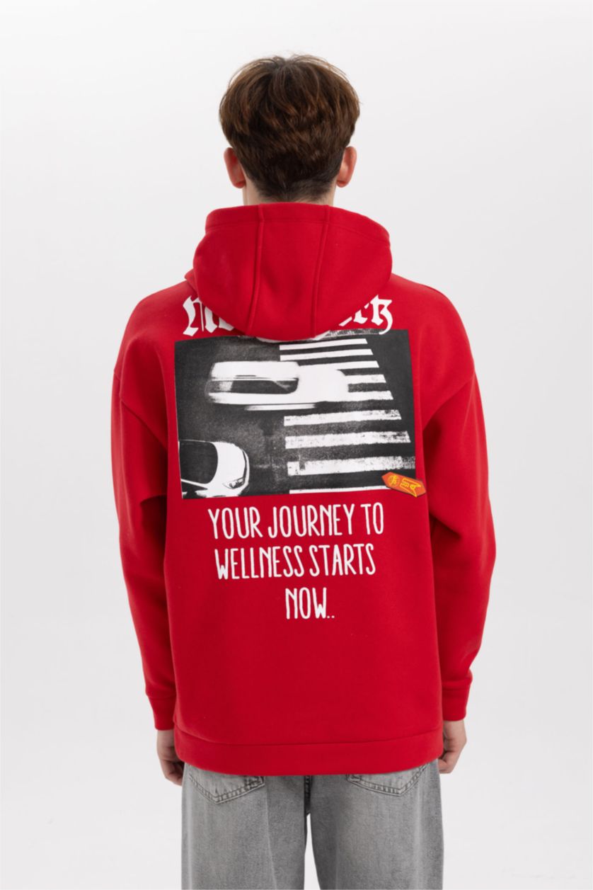 MAN Red Oversize Fit Printed Long Sleeve Sweatshirt