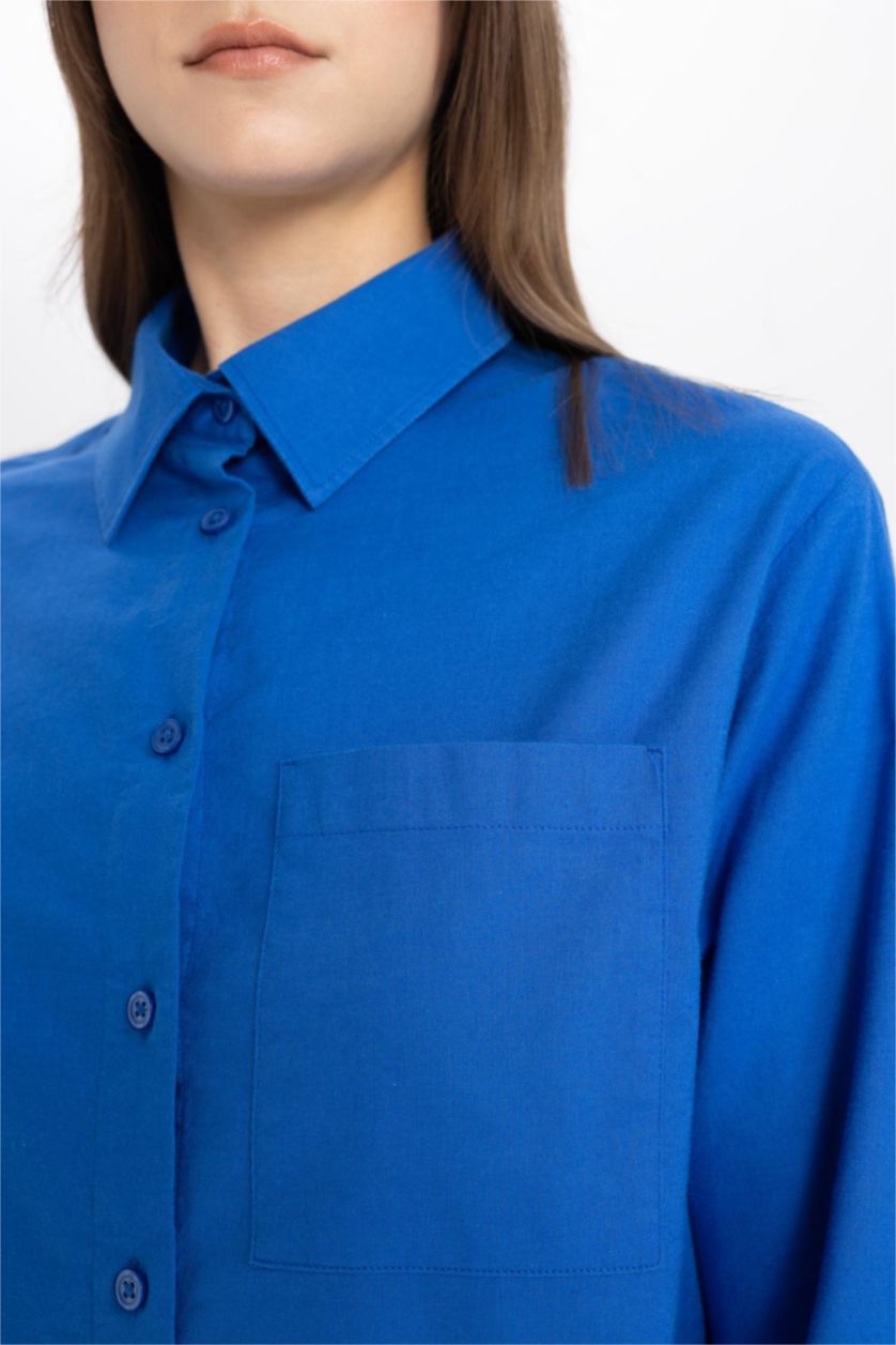 حريمي اللون الملكي تونيك كم طويل قصة مريحة أزرق ملكي