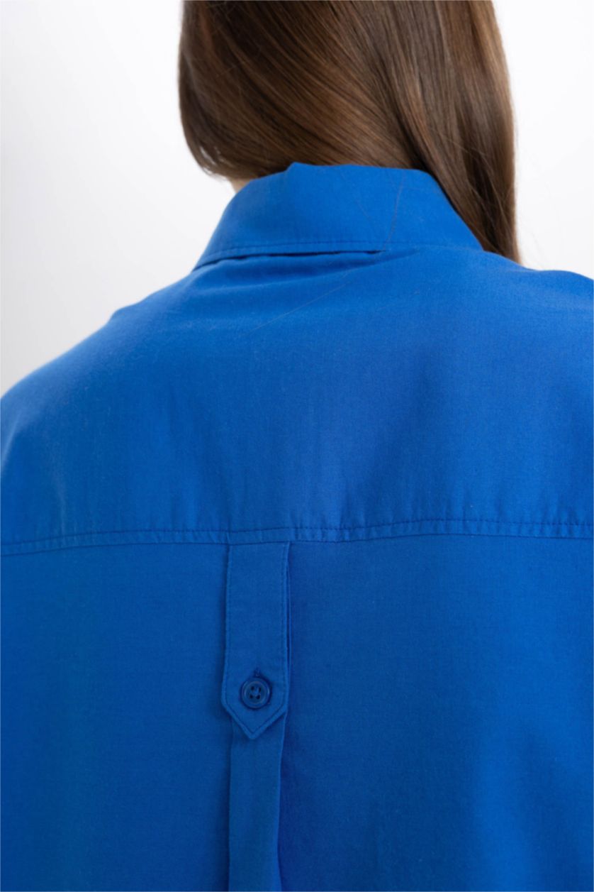 حريمي اللون الملكي تونيك كم طويل قصة مريحة أزرق ملكي