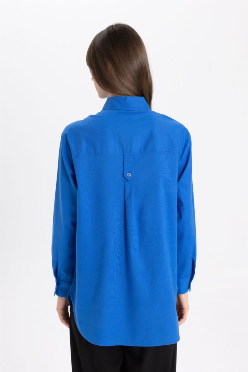 حريمي اللون الملكي تونيك كم طويل قصة مريحة أزرق ملكي