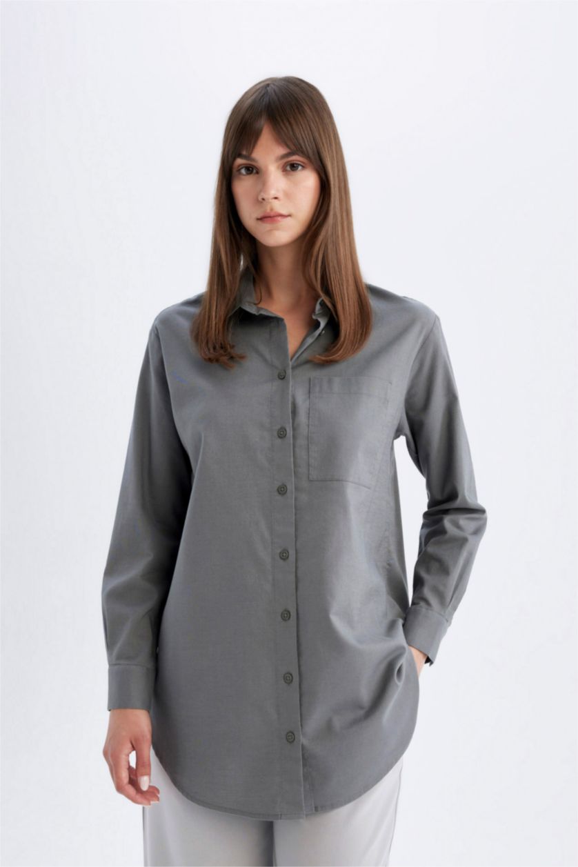 FEMME Gris Tunique Coupe Relax à Manches Longues