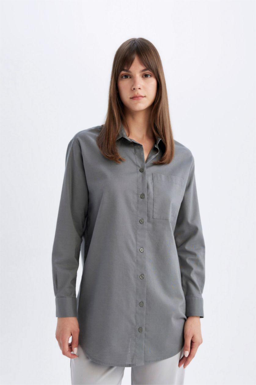 FEMME Gris Tunique Coupe Relax à Manches Longues