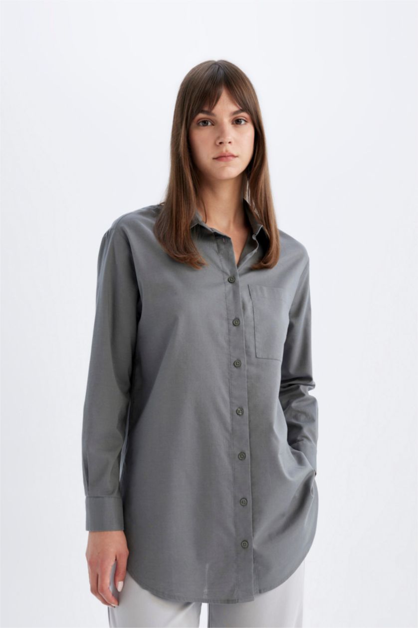 FEMME Gris Tunique Coupe Relax à Manches Longues