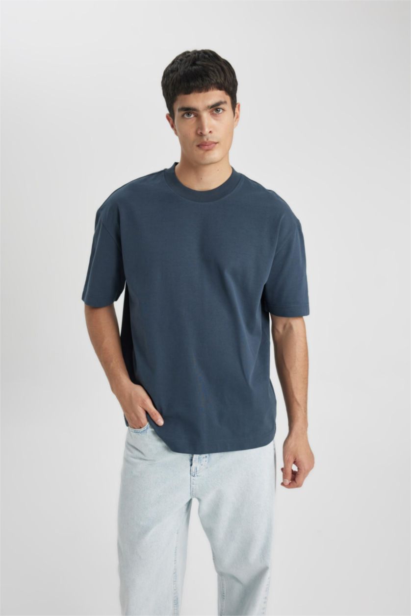 Man NAVY Oversize Fit Crew Neck Short Sleeve T-Shirt