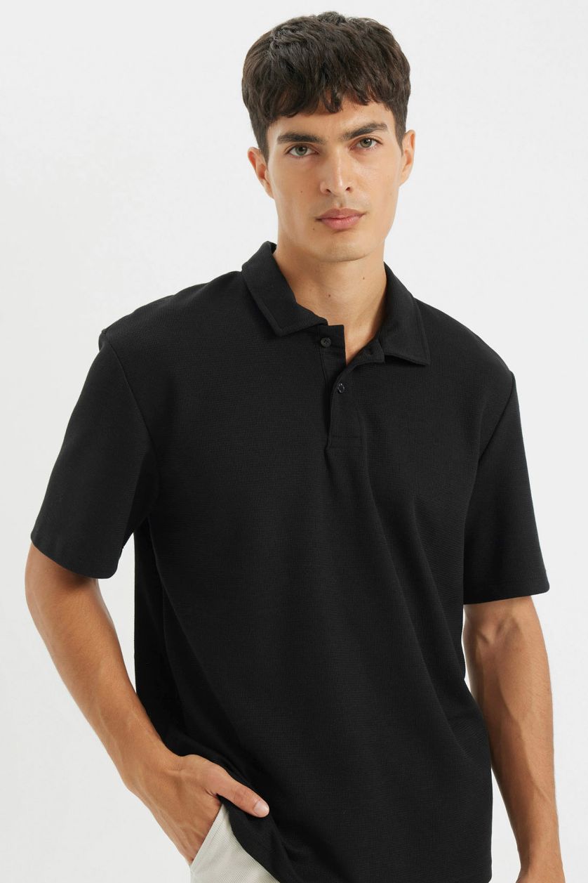 MAN Black New Regular Fit Polo Collar Polo T-Shirt