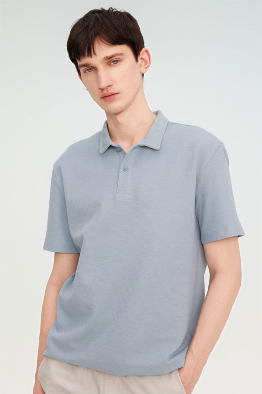 Erkek Açık Mavi New Regular Fit Basic Düz Kısa Kollu Polo Tişört
