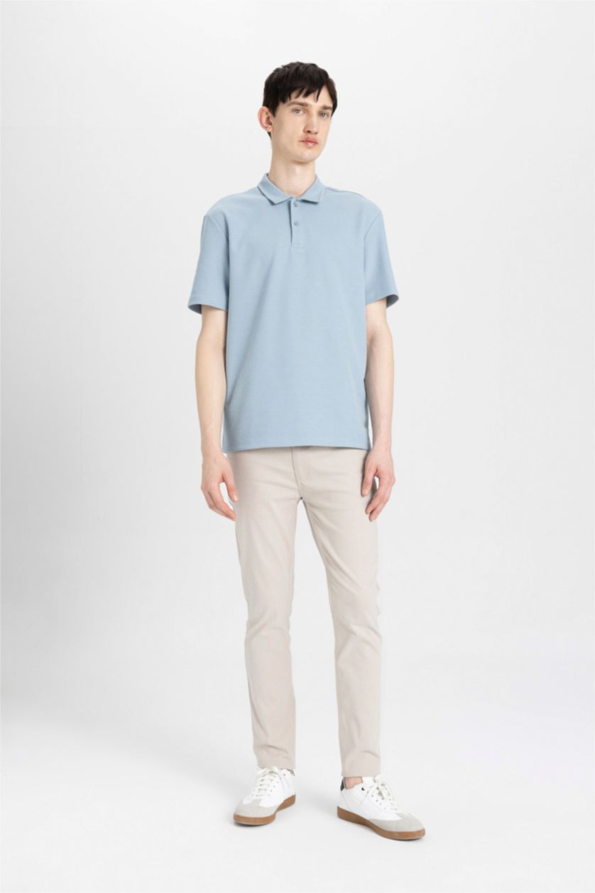 Erkek Açık Mavi New Regular Fit Basic Düz Kısa Kollu Polo Tişört