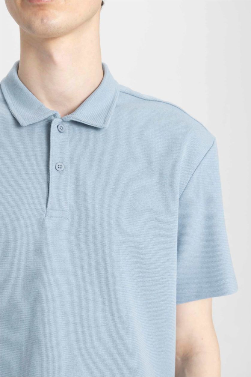 Erkek Açık Mavi New Regular Fit Basic Düz Kısa Kollu Polo Tişört