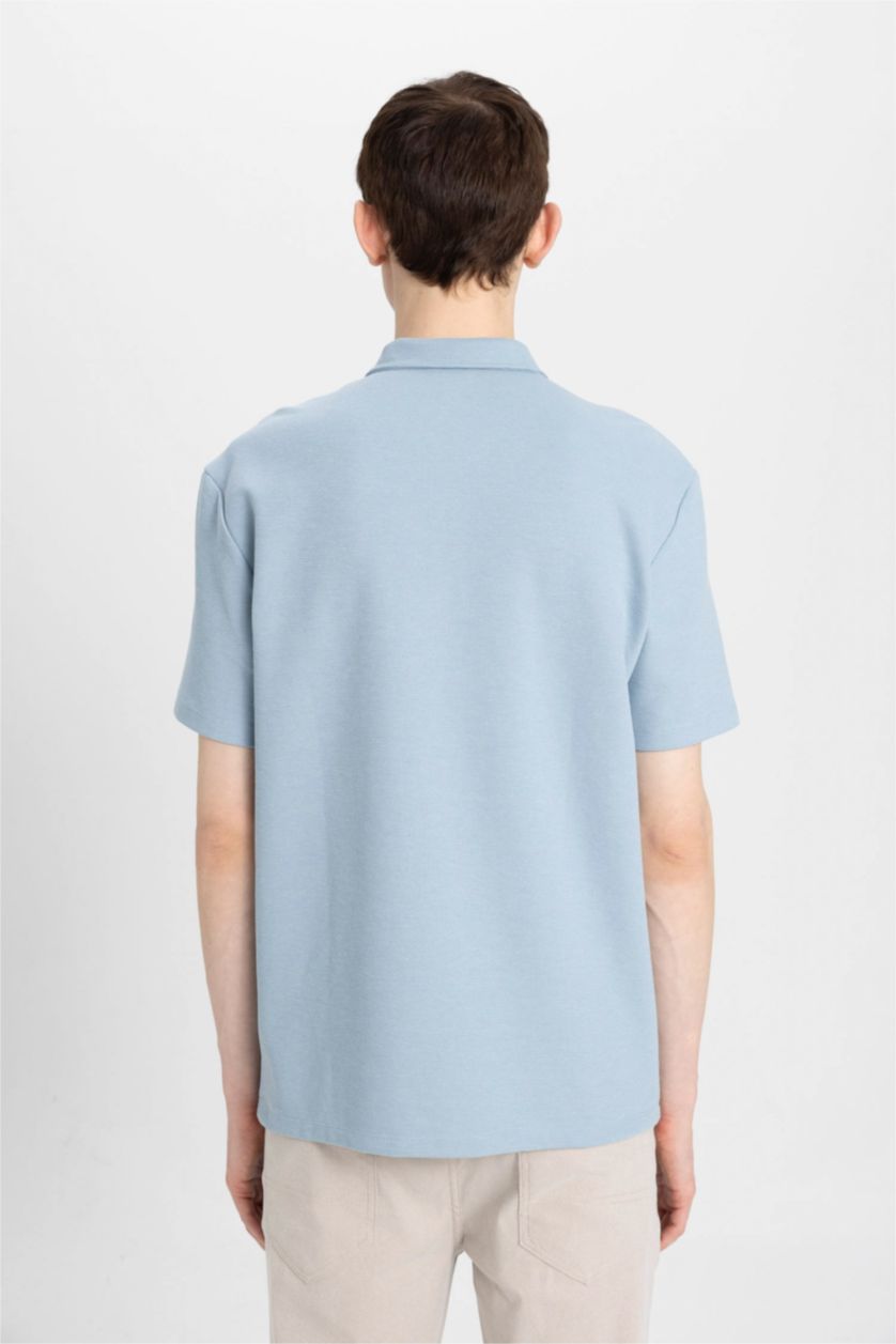 Erkek Açık Mavi New Regular Fit Basic Düz Kısa Kollu Polo Tişört