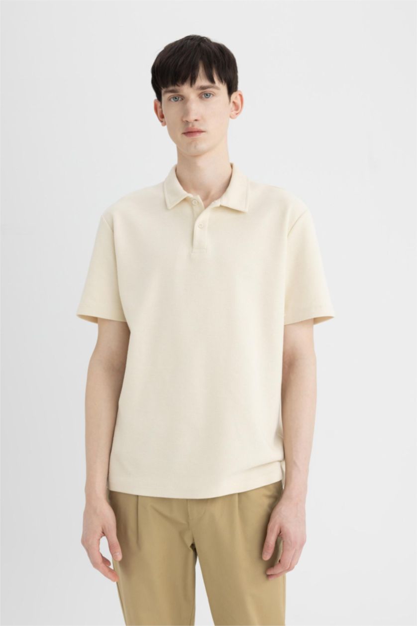 Erkek Açık Taş New Regular Fit Basic Düz Kısa Kollu Polo Tişört