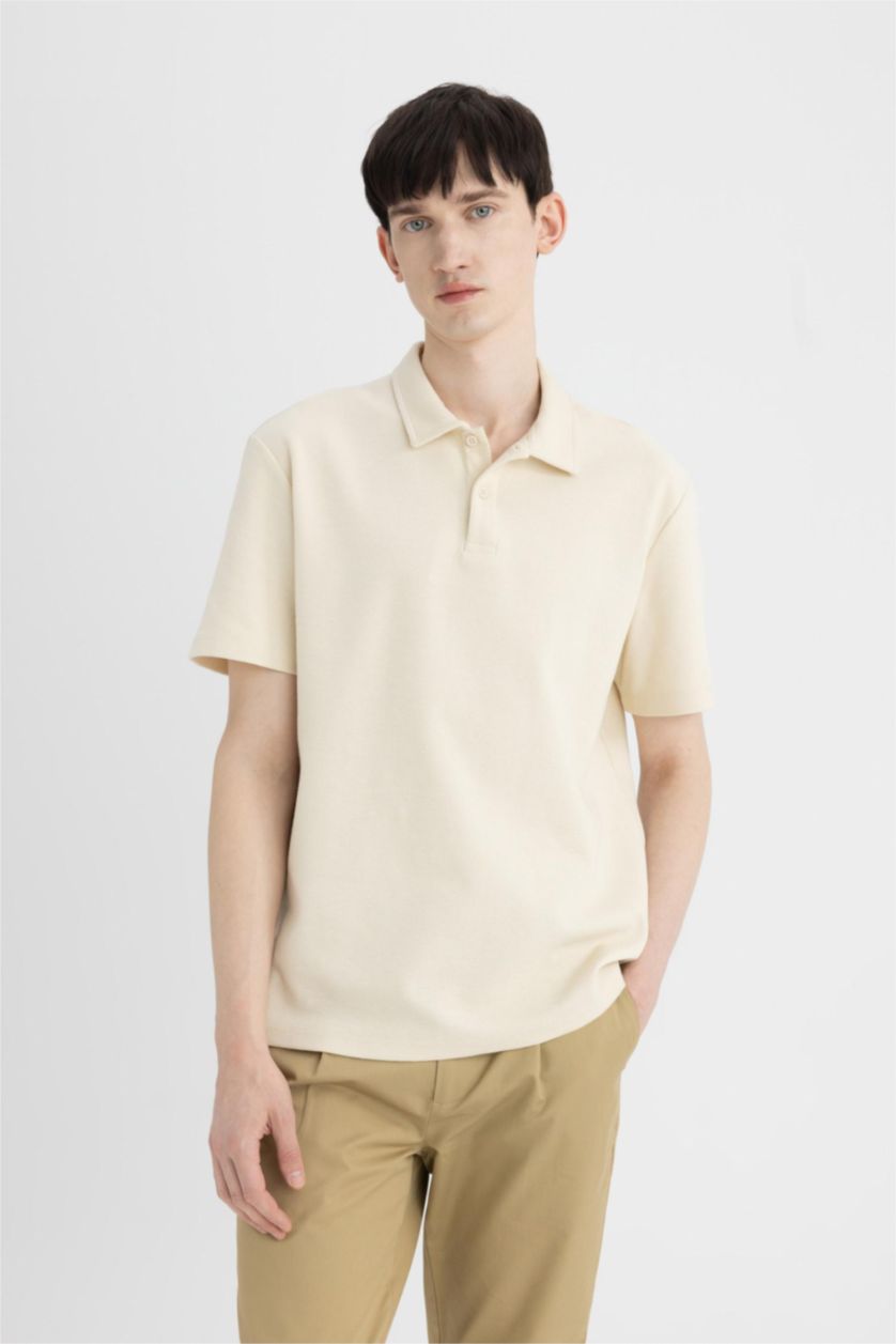 Erkek Açık Taş New Regular Fit Basic Düz Kısa Kollu Polo Tişört