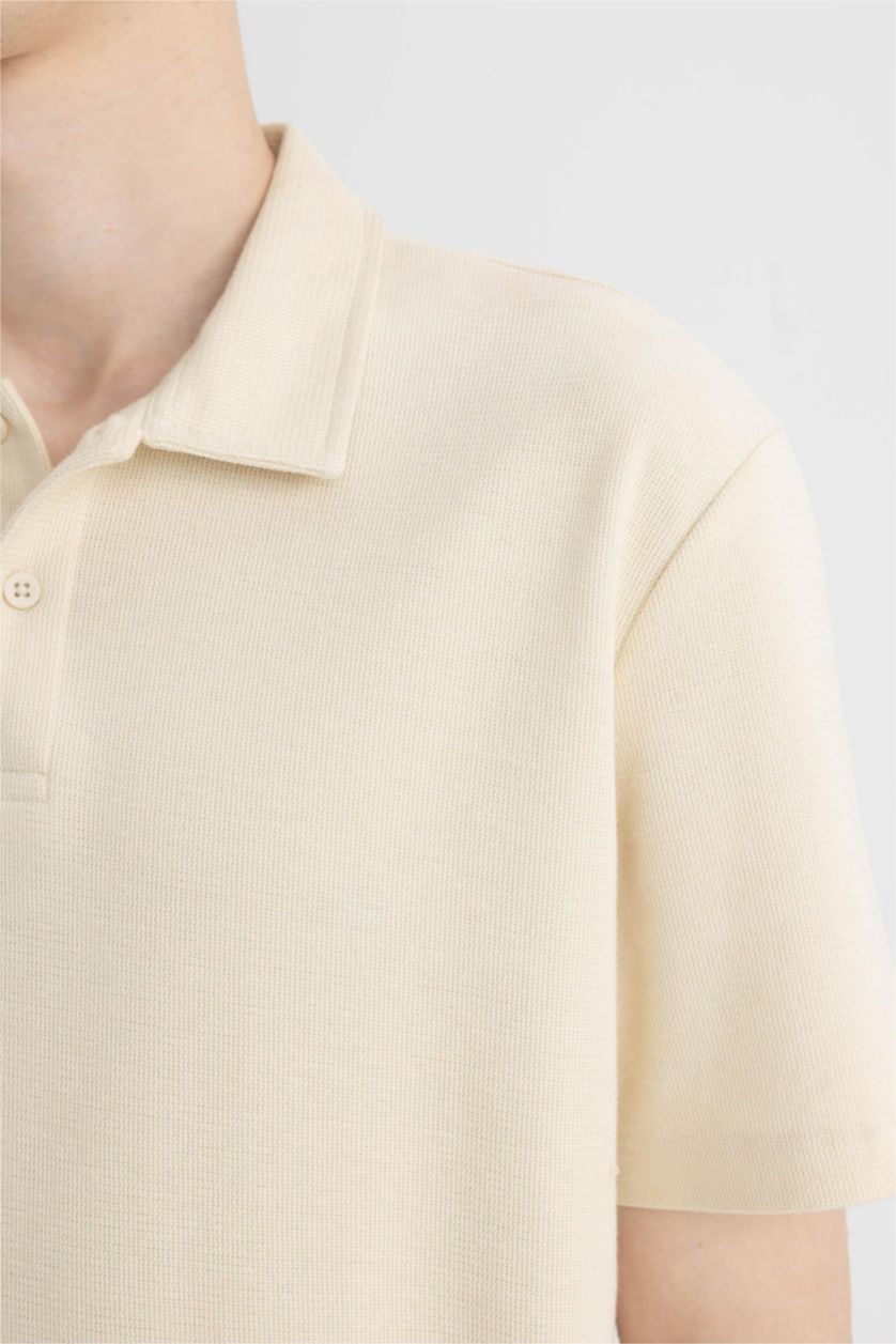 Erkek Açık Taş New Regular Fit Basic Düz Kısa Kollu Polo Tişört