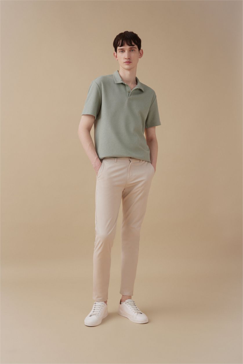 Erkek Yeşil New Regular Fit Basic Düz Kısa Kollu Polo Tişört