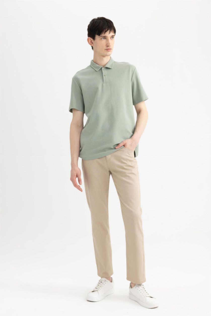 Erkek Yeşil New Regular Fit Basic Düz Kısa Kollu Polo Tişört