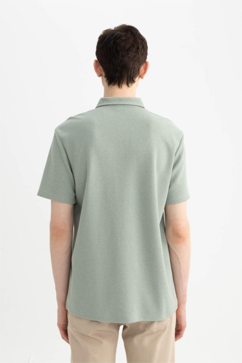 Erkek Yeşil New Regular Fit Basic Düz Kısa Kollu Polo Tişört