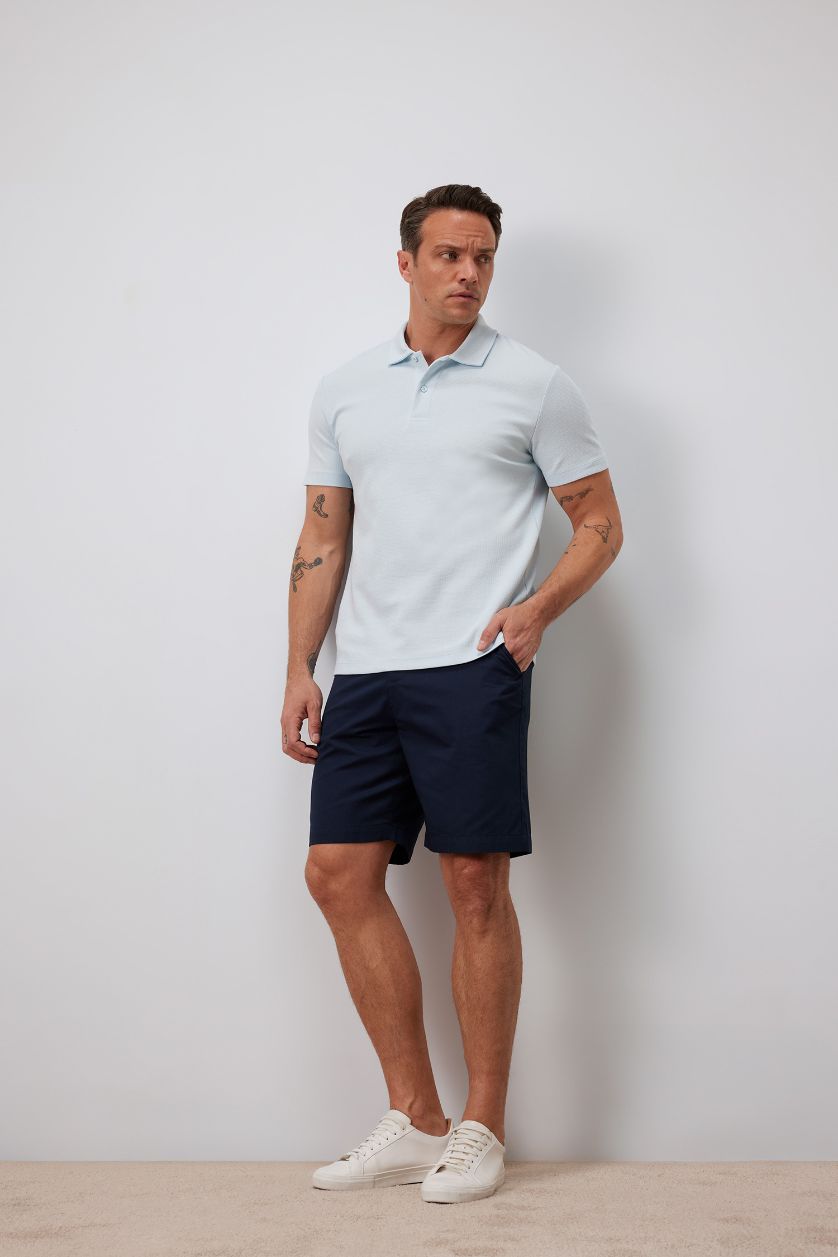 رجالي أزرق فاتح تيشيرت بولو قصة عادية بياقة بولو