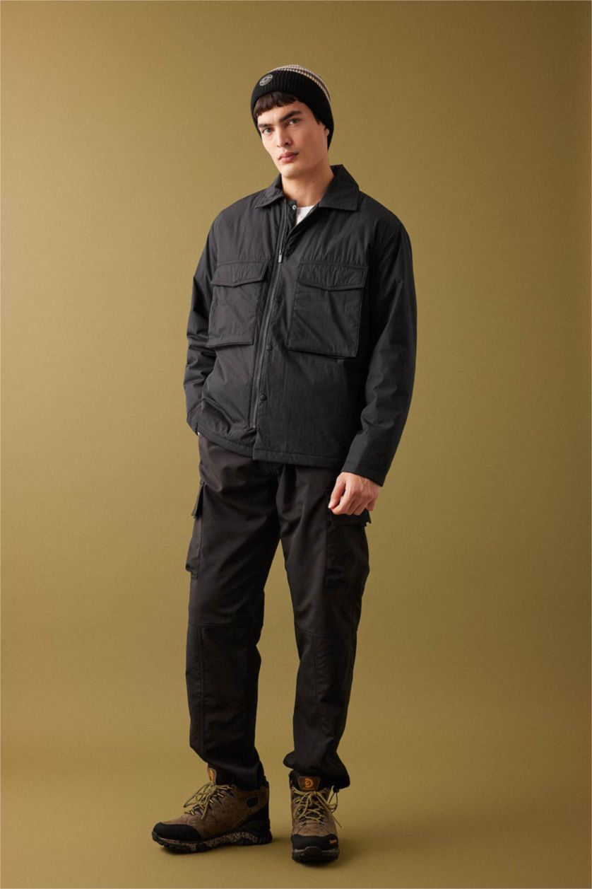 Erkek Siyah Relax Fıt Polo Yaka Gömlek Ceket