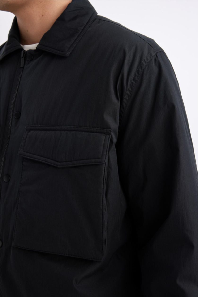 Erkek Siyah Relax Fıt Polo Yaka Gömlek Ceket