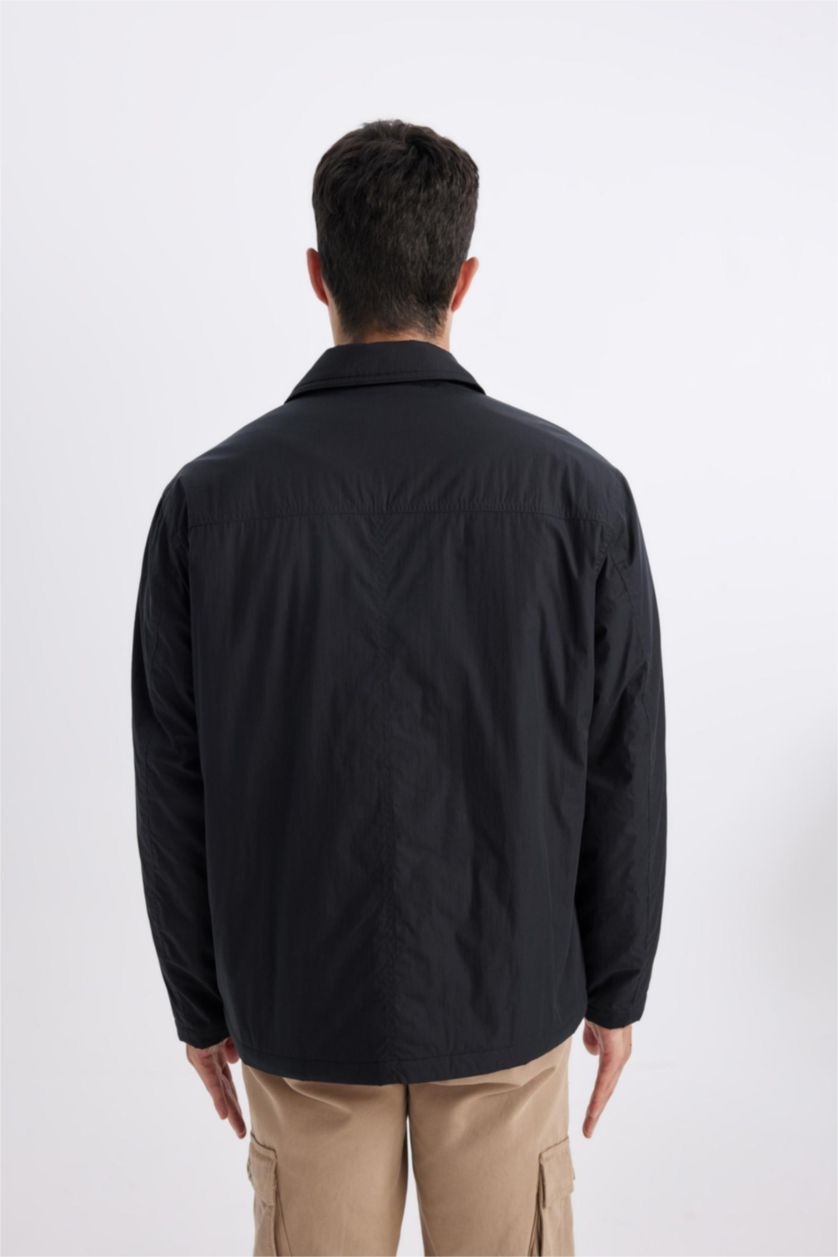 Erkek Siyah Relax Fıt Polo Yaka Gömlek Ceket